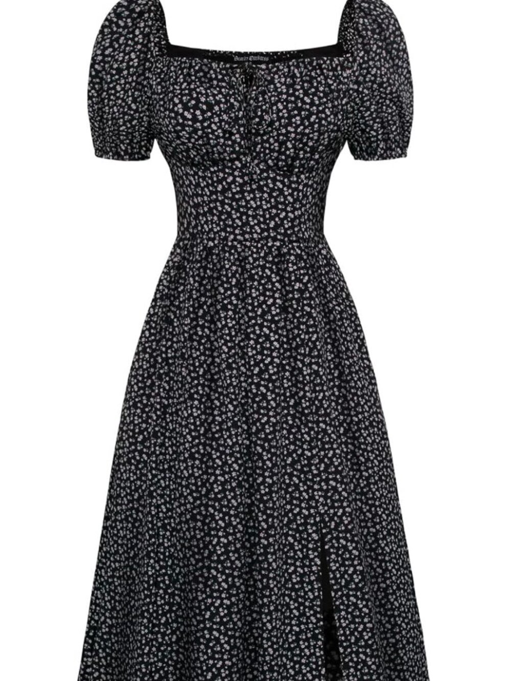 Floral Corset Dress with Milkmaid Square Neck and Pockets